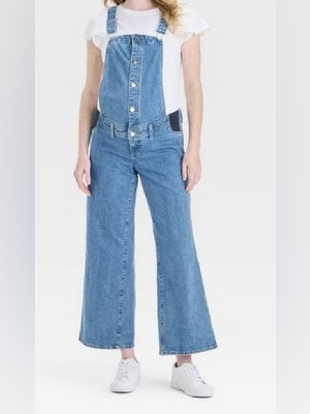 Ingrid & Isabel Maternity Size 10 Denim Overalls Wide Leg Stretch Panel